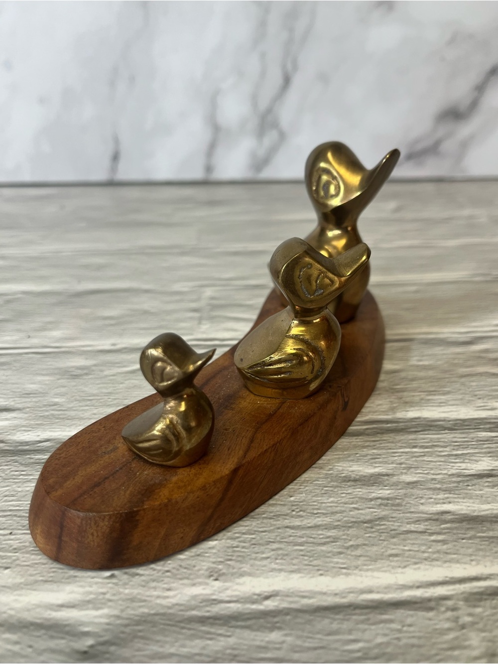 Vintage Set Of Three Miniature Solid Brass Duck Figurines